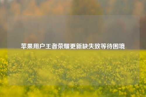 苹果用户王者荣耀更新缺失致等待困境