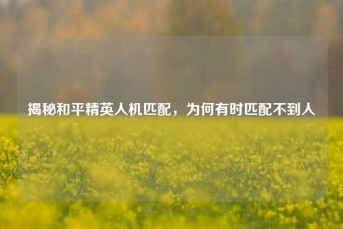 揭秘和平精英人机匹配,为何有时匹配不到人