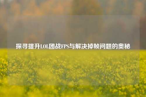 探寻提升LOL团战FPS与解决掉帧问题的奥秘