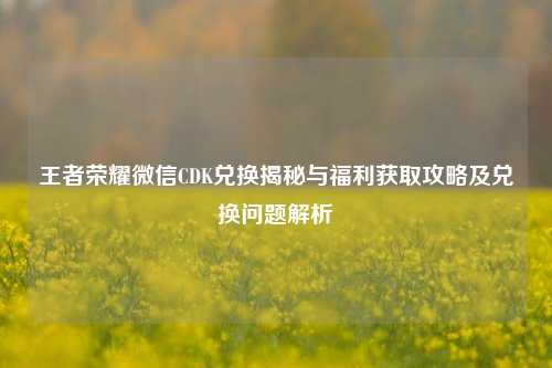 王者荣耀微信CDK兑换揭秘与福利获取攻略及兑换问题解析