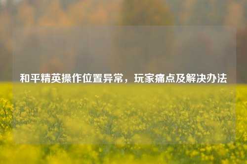 和平精英操作位置异常,玩家痛点及解决办法