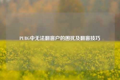 PUBG中无法翻窗户的困扰及翻窗技巧