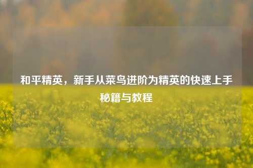 和平精英,新手从菜鸟进阶为精英的快速上手秘籍与教程